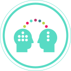 cartoon heads exchanging information